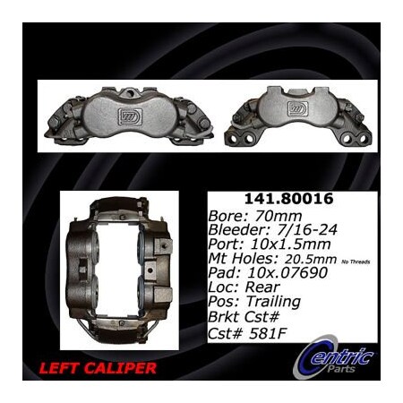 Centric Semi-Loaded Brake Caliper with New Phenolic Pistons, Parts 141.80016